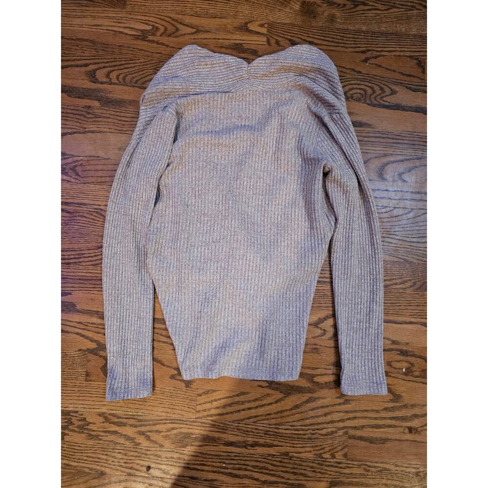 Anthropologie Ribbed Wrap Sweater-S-Mocha Brown Surplice V-Neck Slouchy Knit Top - Picture 5 of 5
